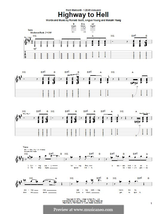 Highway to Hell (AC/DC): For guitar with tab by Angus Young, Bon Scott, Brian Johnson, Malcolm Young