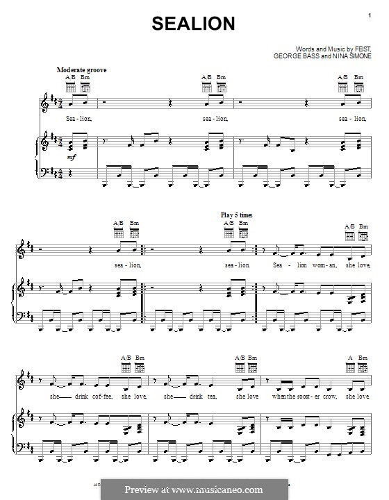 Sealion (Feist): For voice and piano (or guitar) by George Bass, Nina Simone