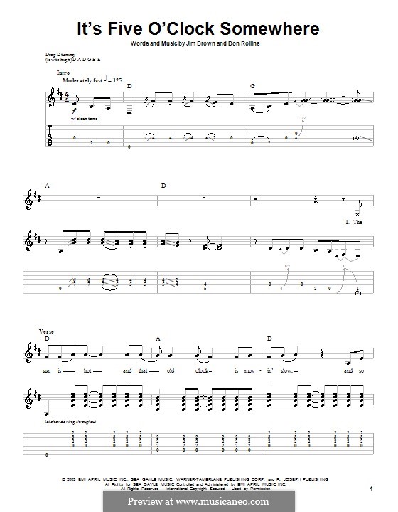 It's Five O'Clock Somewhere (Alan Jackson & Jimmy Buffett): For guitar with tab by Don Rollins, James Brown