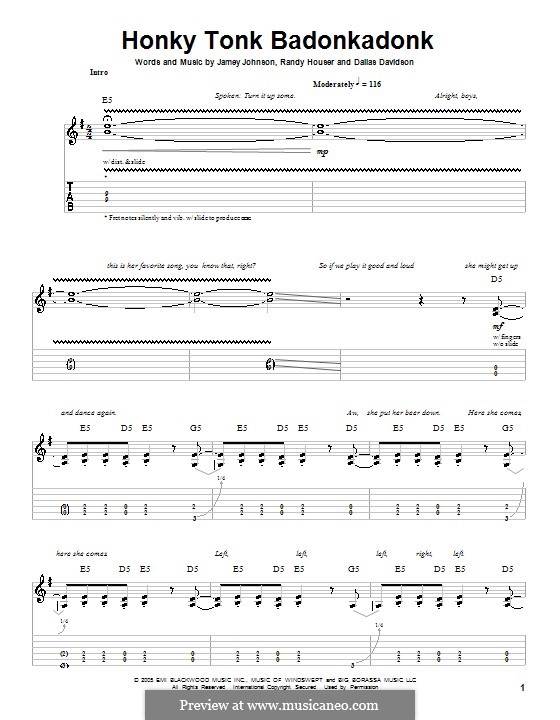 Honky Tonk Badonkadonk (Trace Adkins): For guitar with tab by Dallas Davidson, Jamey Johnson, Randy Houser