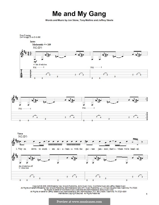 Me and My Gang (Rascal Flatts): For guitar with tab by Jeffrey Steele, Jon Stone, Tony Mullins