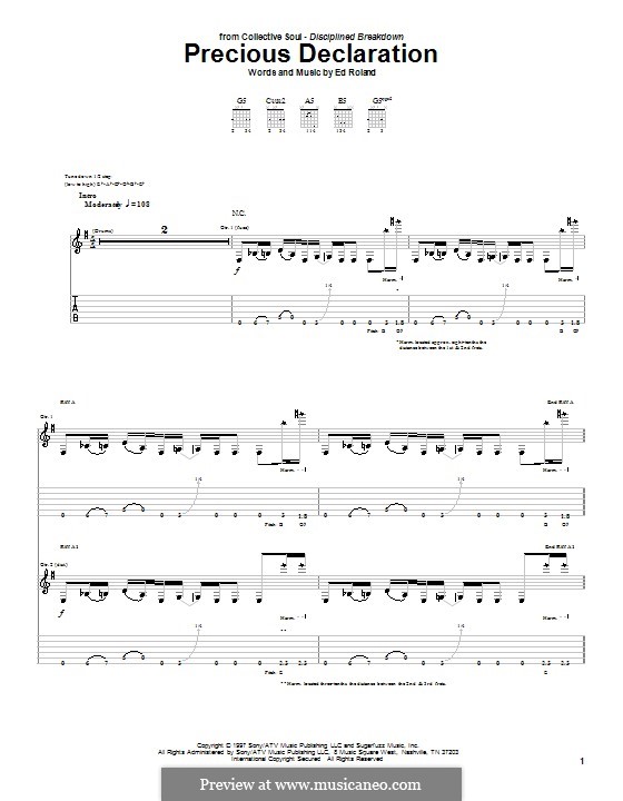 Precious Declaration (Collective Soul): For guitar with tab by Ed Roland