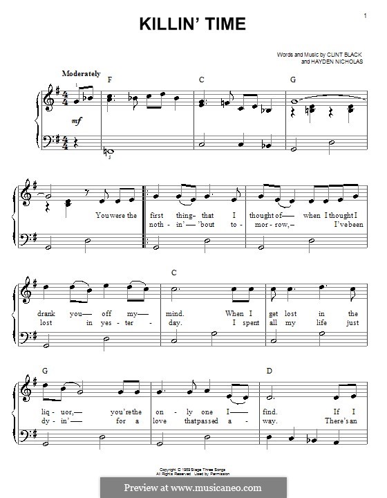 Killin' Time (Clint Black): For easy piano by Hayden Nicholas