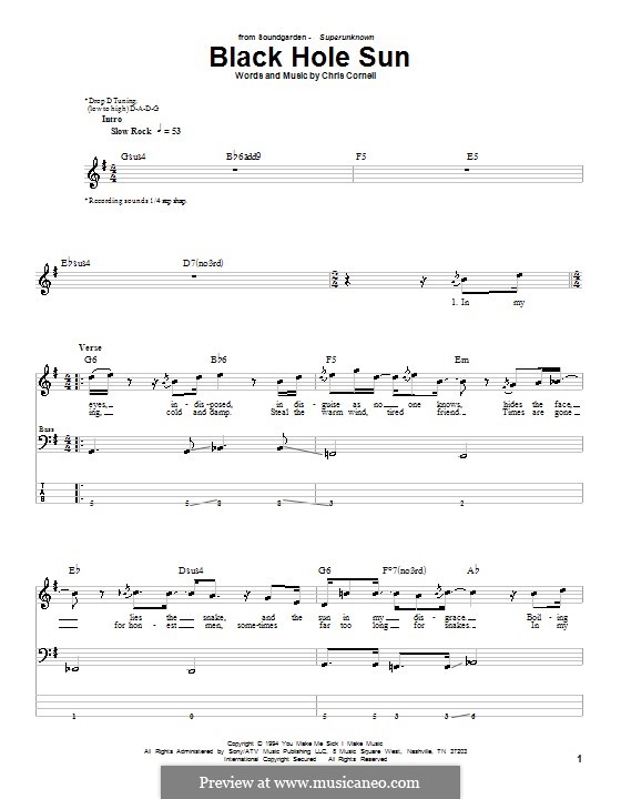 Black Hole Sun (Soundgarden): For bass guitar with tab by Chris Cornell