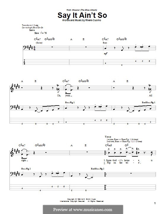 Say It Ain't So (Weezer): For bass guitar with tab by Rivers Cuomo