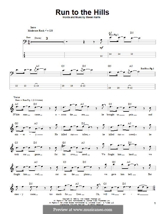 Run to the Hills (Iron Maiden): For bass guitar with tab by Steve Harris