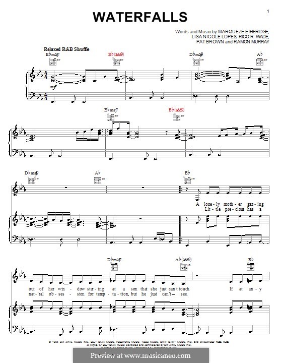 Waterfalls (TLC): For voice and piano (or guitar) by Lisa Nicole Lopes, Marqueze Etheridge, Pat Brown, Ramon Murray, Rico R. Wade