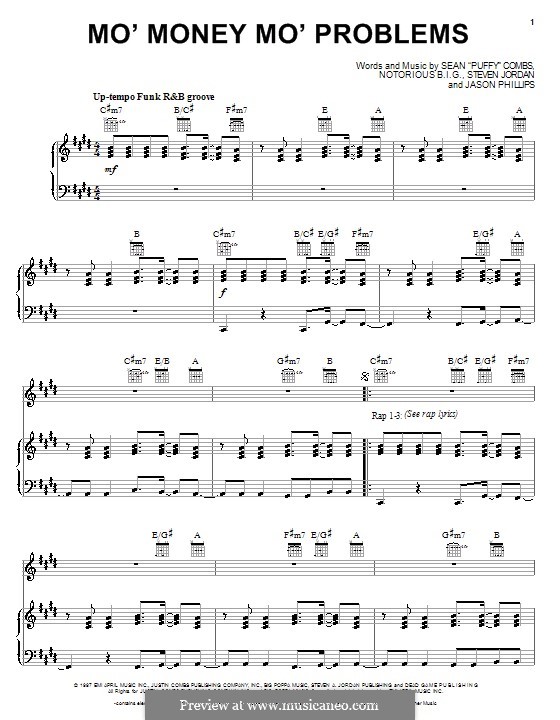 Mo' Money Mo' Problems: For voice and piano (or guitar) by Jason Phillips, The Notorious B.I.G., Sean Combs, Steven Jordan