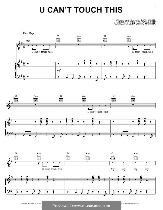 U Can't Touch This (MC Hammer): For voice and piano (or guitar) by Alonzo Miller