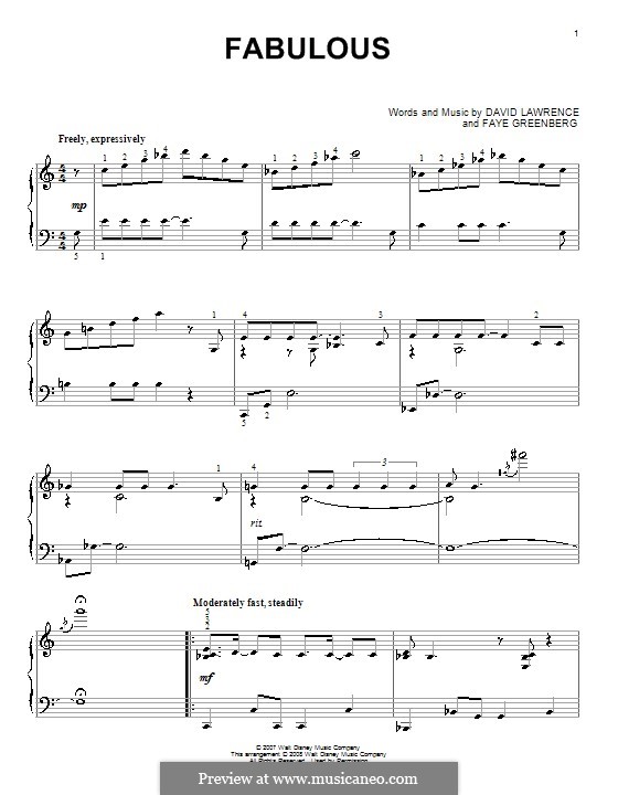 Fabulous (High School Musical 2): For piano by David N. Lawrence, Faye Greenberg