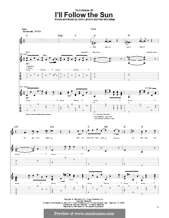 I'll Follow the Sun (The Beatles): For guitar with tab by John Lennon, Paul McCartney