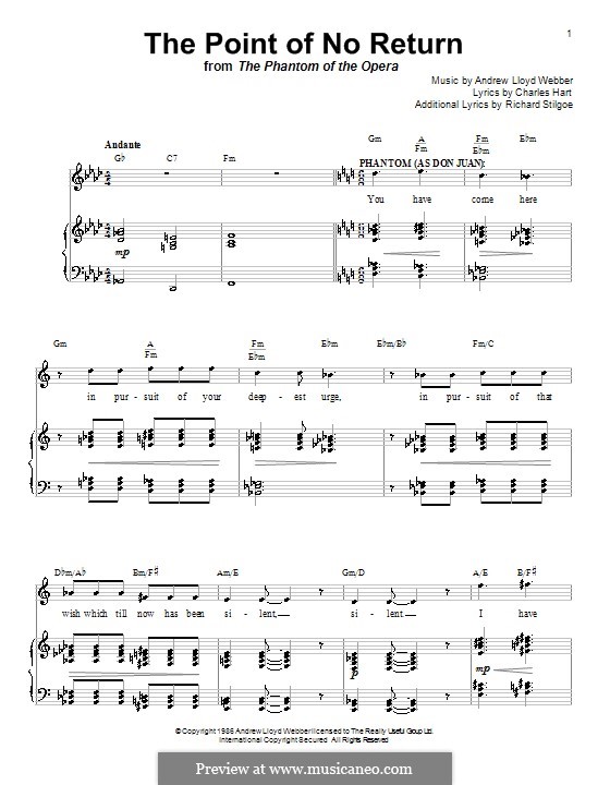 The Point of No Return: For voice and piano (or guitar) by Andrew Lloyd Webber