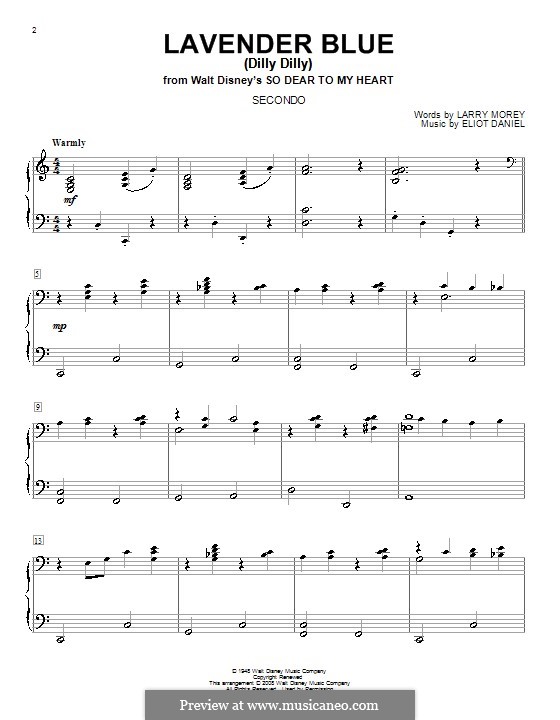 Lavender Blue (Dilly Dilly): For piano four hands by Eliot Daniel, Larry Morey