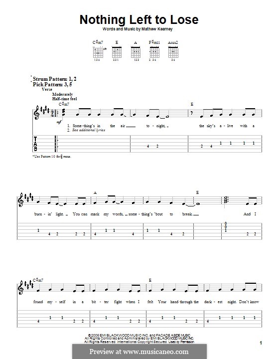 Nothing Left To Lose: For guitar (very easy version) by Mathew Kearney
