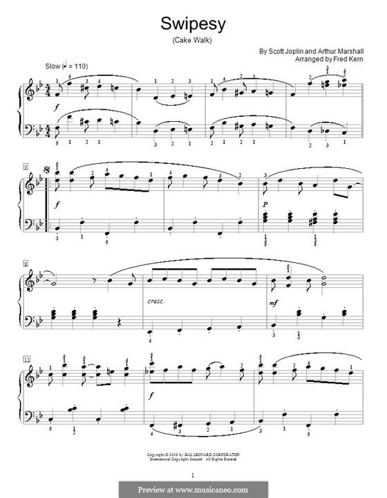 Swipesy: For piano by Scott Joplin, Arthur Marshall