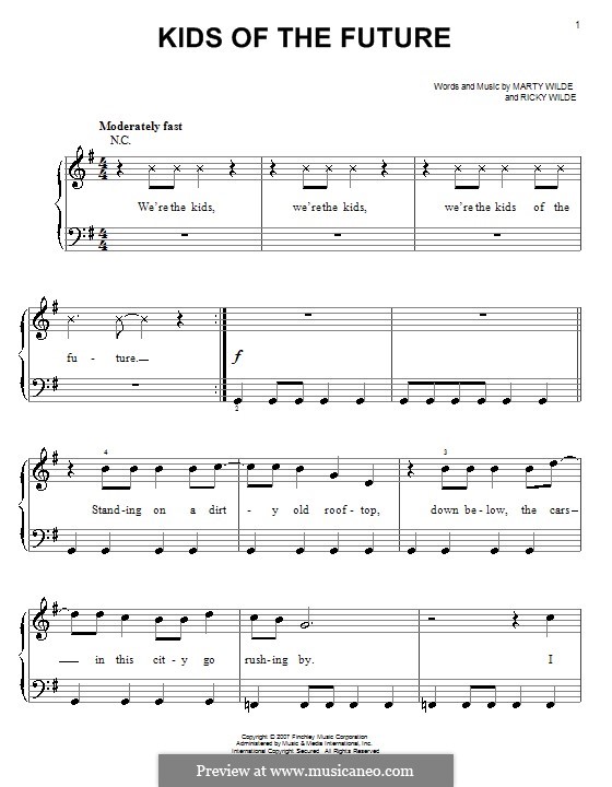 Kids of the Future (Jonas Brothers): For easy piano by Marty Wilde, Ricky Wilde
