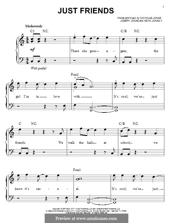 Just Friends (Jonas Brothers): For easy piano by Joseph Jonas, Kevin Jonas Sr., Nicholas Jonas