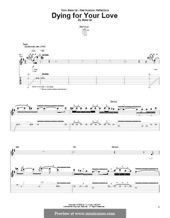 Dying for Your Love: For guitar with tab by Steve Vai