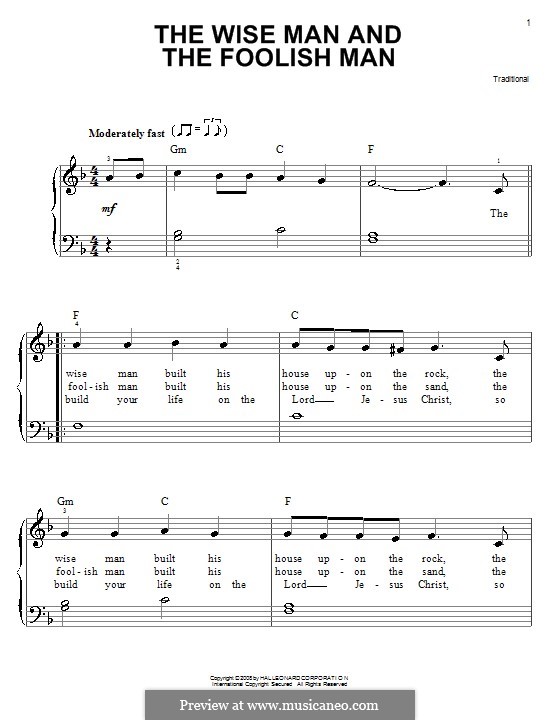 The Wise Man and The Foolish Man: For easy piano by folklore