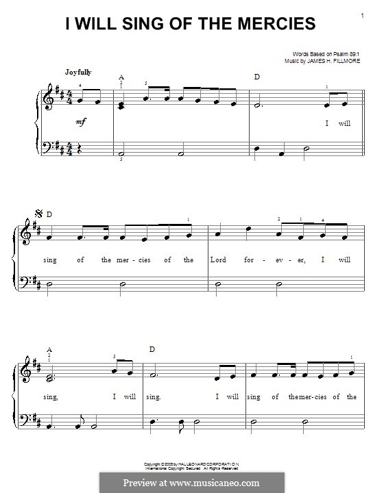 I Will Sing of the Mercies: For easy piano by James Henry Fillmore