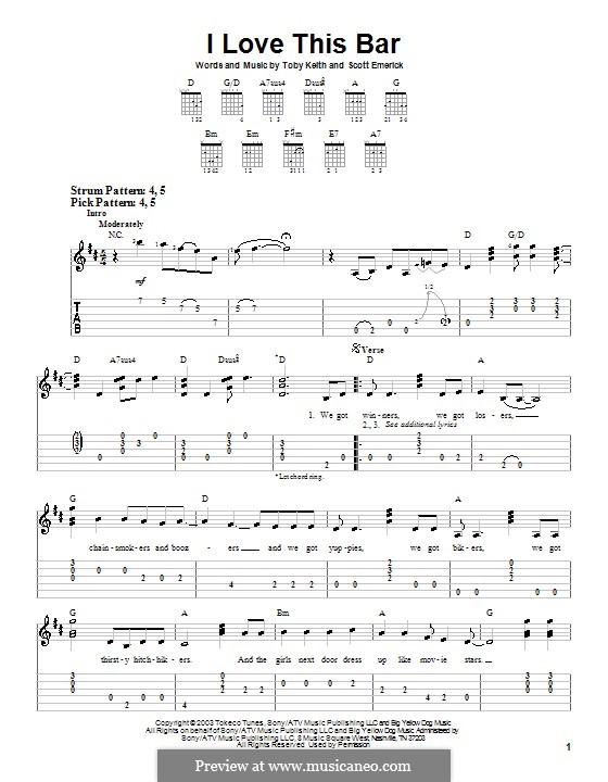 I Love This Bar: For guitar (very easy version) by Scott Emerick