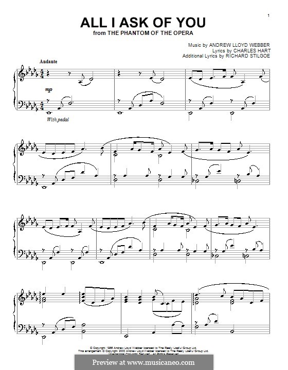 All I Ask of You, for piano: For a single performer by Andrew Lloyd Webber