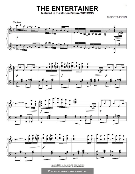 The Entertainer, for Piano: High quality sheet music by Scott Joplin