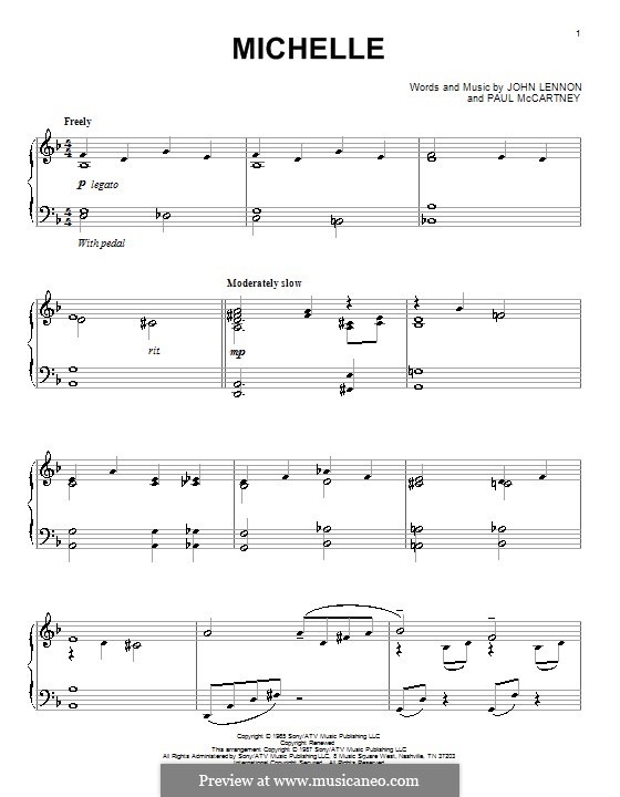 Michelle (The Beatles), for One Instrument: For piano (high quality sheet music) by John Lennon, Paul McCartney