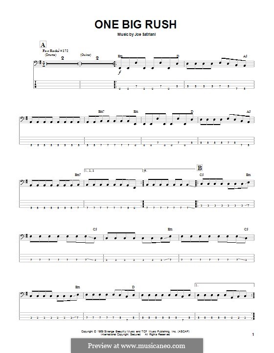 One Big Rush: For bass guitar with tab by Joe Satriani