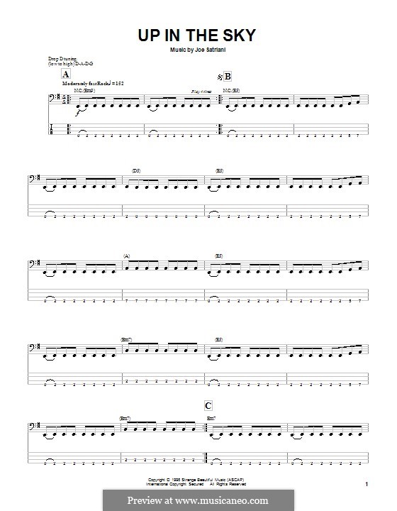 Up in the Sky: For bass guitar with tab by Joe Satriani