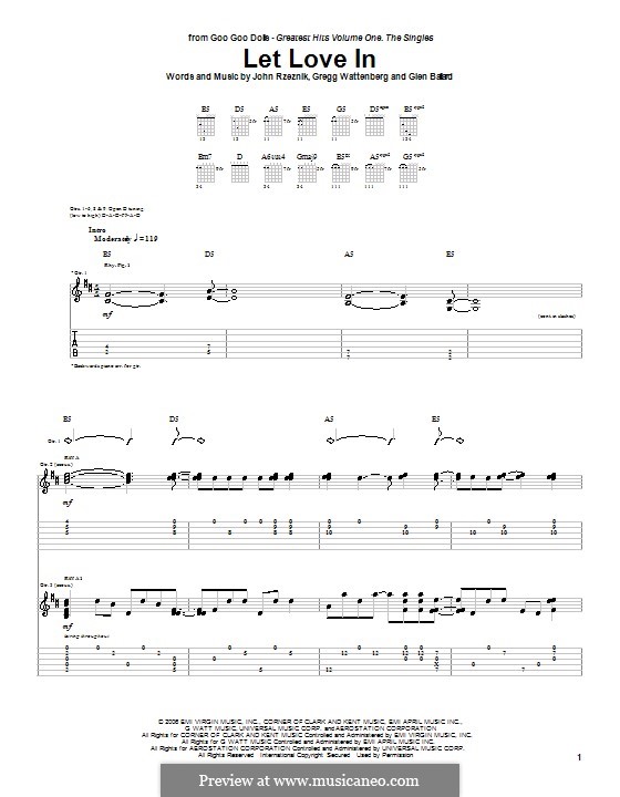 Let Love in (Goo Goo Dolls): For guitar with tab by Glen Ballard, Gregg Wattenberg, John Rzeznik