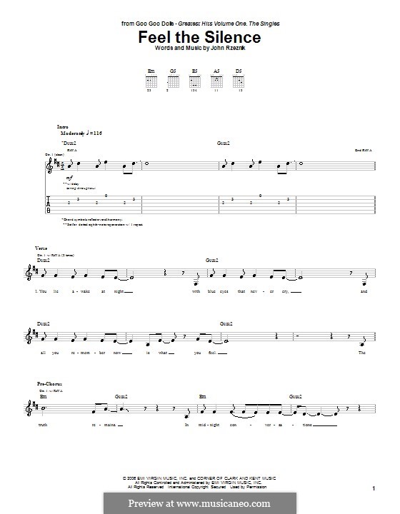 Feel the Silence (Goo Goo Dolls): For guitar with tab by John Rzeznik