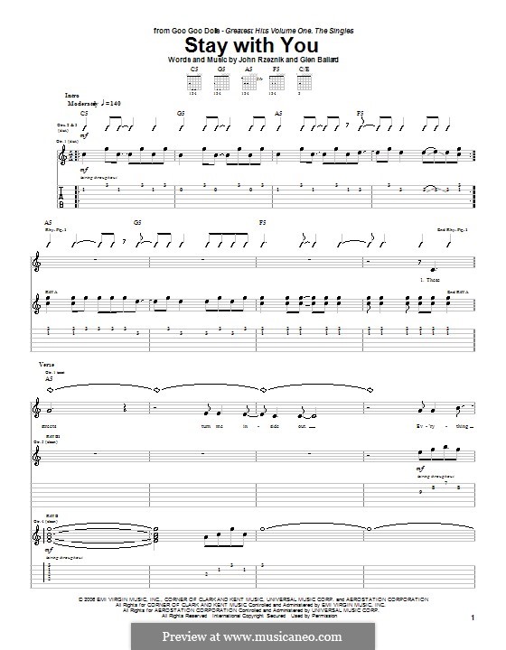 Stay with You (Goo Goo Dolls): For guitar with tab by Glen Ballard, John Rzeznik