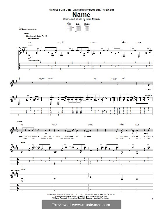 Name (Goo Goo Dolls): For guitar with tab by John Rzeznik.