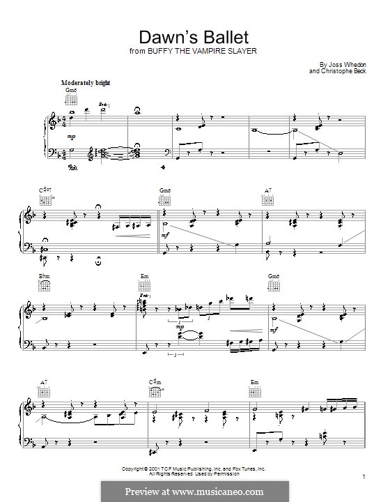 Dawn's Ballet (from Buffy the Vampire Slayer): For voice and piano (or guitar) by Christophe Beck
