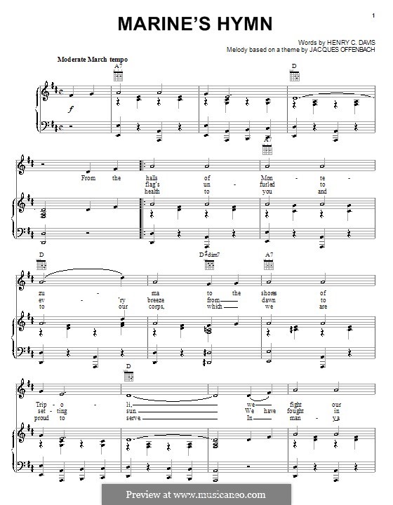 Marine's Hymn: For voice and piano (or guitar) by Jacques Offenbach