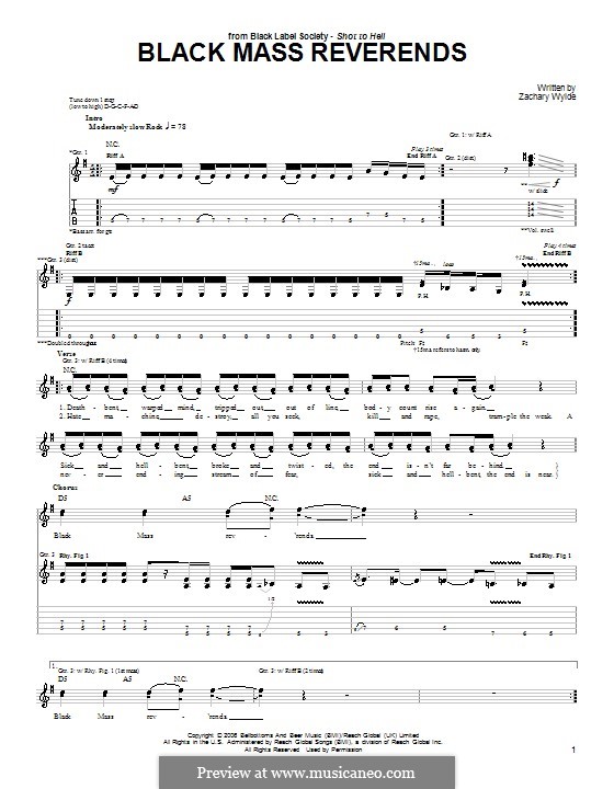 Black Mass Reverends (Black Label Society): For guitar with tab by Zackary P. Wylde