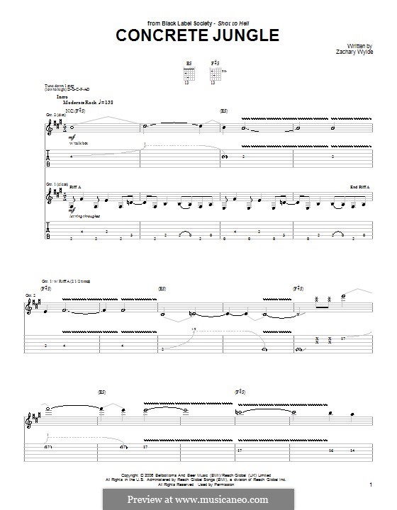 Concrete Jungle (Black Label Society): For guitar with tab by Zackary P. Wylde