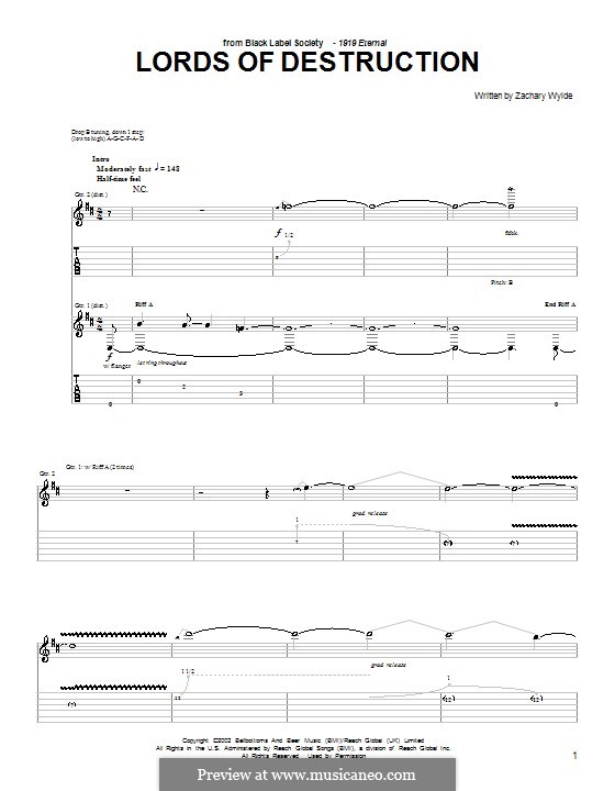 Lords of Destruction (Black Label Society): For guitar with tab by Zackary P. Wylde