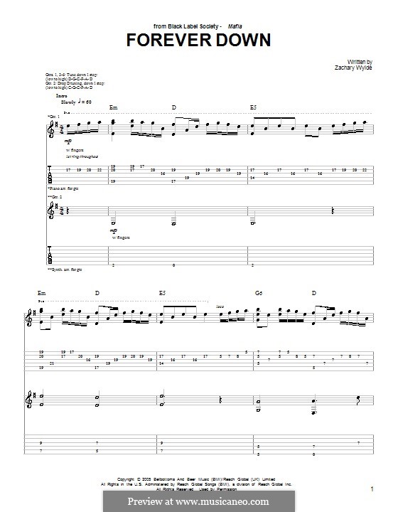 Forever Down (Black Label Society): For guitar with tab by Zackary P. Wylde