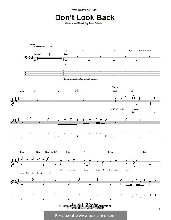 Don't Look Back (Boston): For bass guitar with tab by Tom Scholz