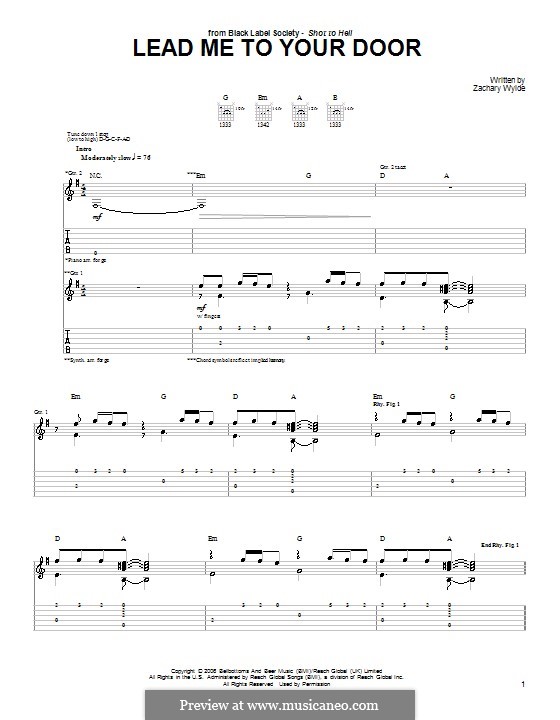 Lead Me to Your Door (Black Label Society): For guitar with tab by Zackary P. Wylde