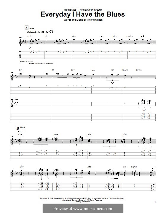 Everyday I Have the Blues: For guitar with tab by Peter Chatman