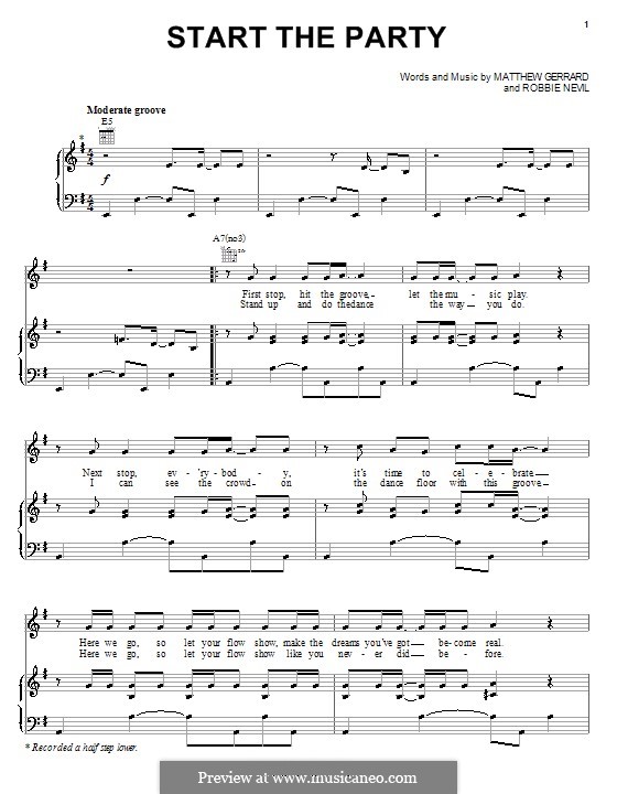 Start the Party (Jordan Francis): For voice and piano (or guitar) by Matthew Gerrard, Robbie Nevil