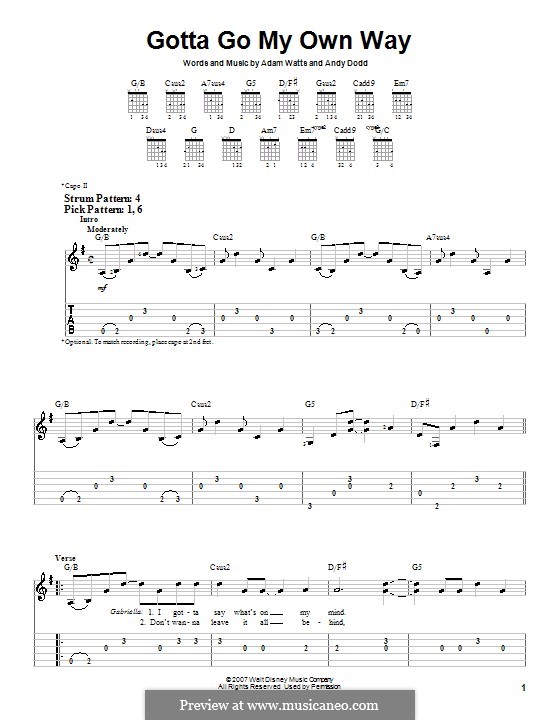Gotta Go My Own Way (High School Musical 2): For guitar (very easy version) by Adam Watts, Andrew Dodd