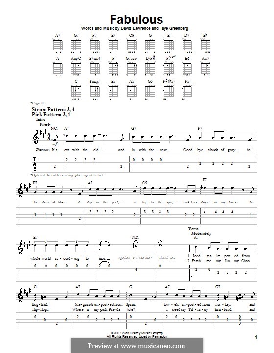Fabulous (High School Musical 2): For guitar (very easy version) by David N. Lawrence, Faye Greenberg