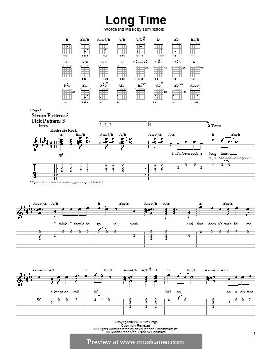 Long Time (Boston): For guitar (very easy version) by Tom Scholz