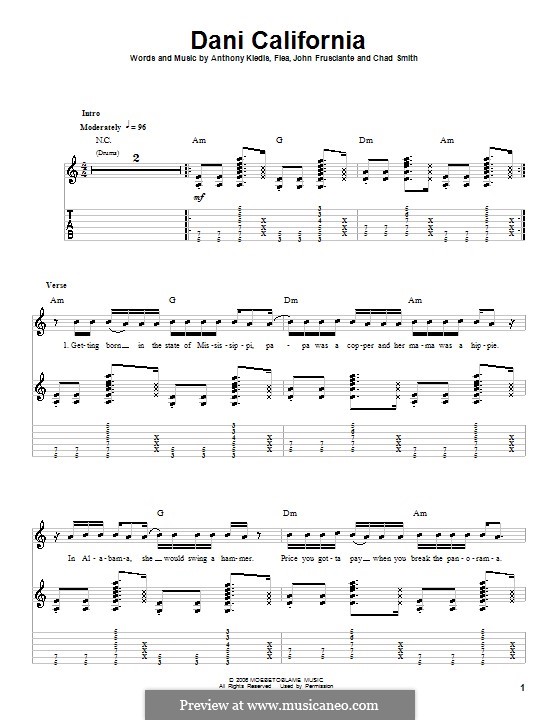 Dani California Red Hot Chili Peppers By Flea A Kiedis C Smith J Frusciante On Musicaneo Dani California Red Hot Chili Peppers By Flea A Kiedis C Smith J Frusciante On Musicaneo
