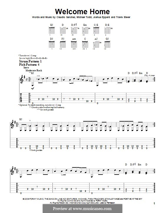 Welcome Home (Coheed and Cambria): For guitar (very easy version) by Claudio Sanchez, Joshua Eppard, Michael Todd, Travis Stever