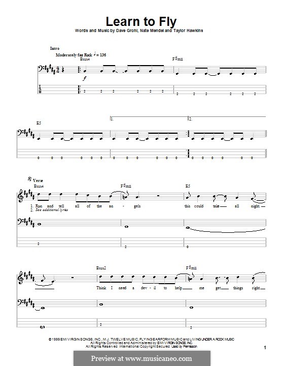 Learn To Fly (Foo Fighters): For bass guitar with tab by David Grohl, Nate Mendel, Taylor Hawkins